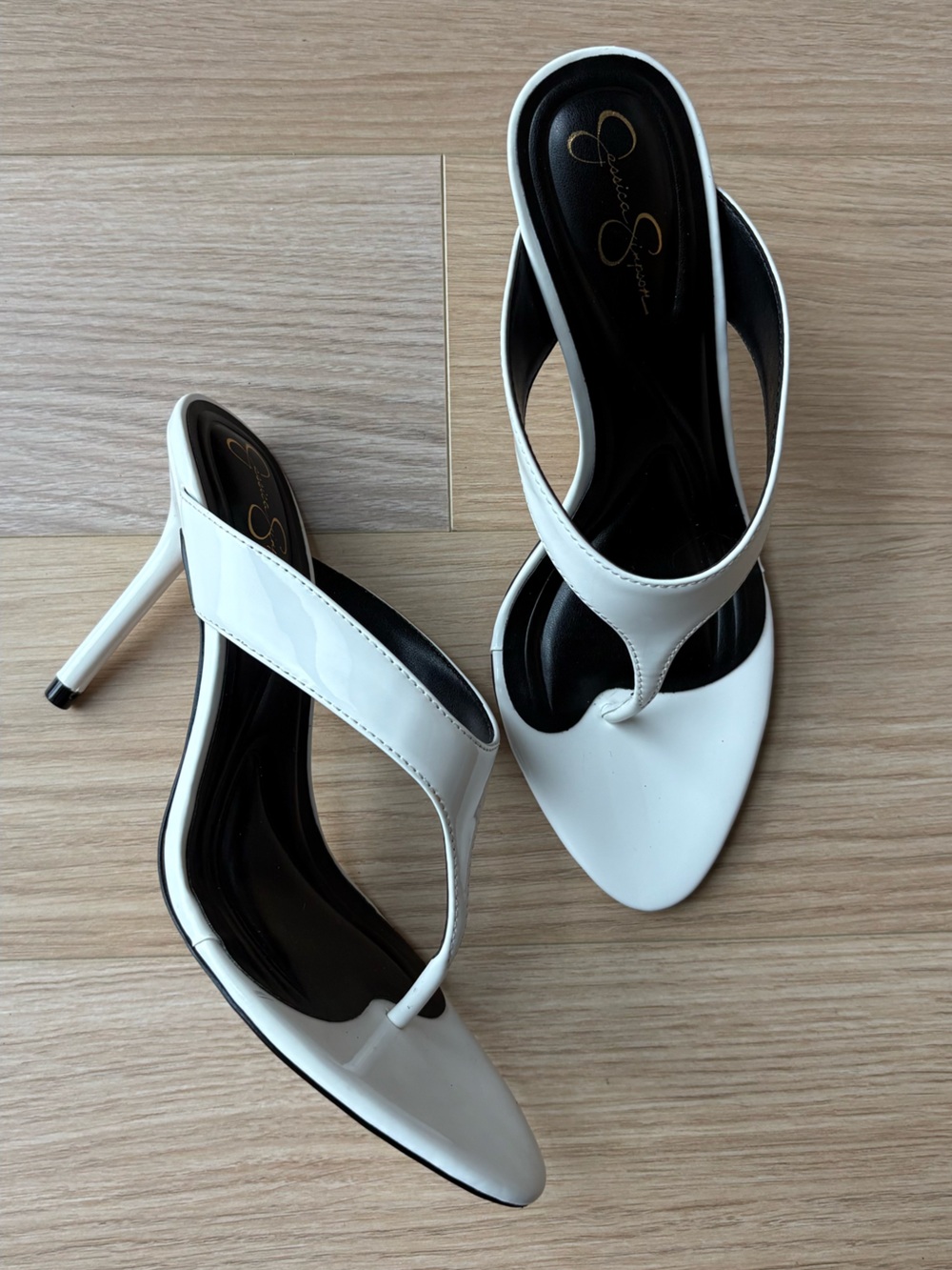 White Patent Thong Heels